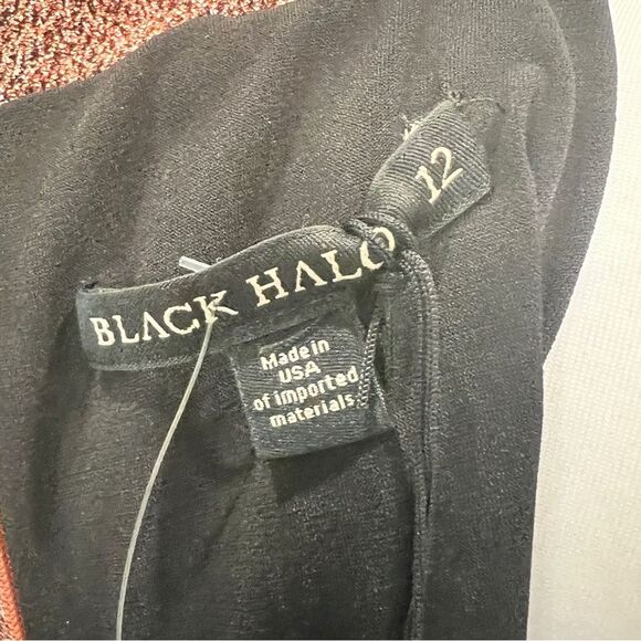 Black Halo Coralia Mini Dress Metallic Bow Neck Flounce Hem Copper Zest 12 NWT - Picture 12 of 13